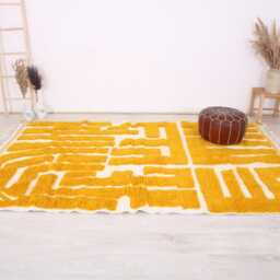 Bold Yellow Moroccan Rug - Custom Beni Ourain Wool Modern Geometric Design Handmade Boho Area Colorful Statement Carpet - thumbnail 2