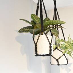 Macrame Plant Hanger No Tassel Indoor, Black Hanging Planter, Indoor Wall Hanging, Lover Gift - thumbnail 3