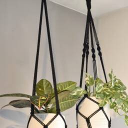 Macrame Plant Hanger No Tassel Indoor, Black Hanging Planter, Indoor Wall Hanging, Lover Gift - thumbnail 2