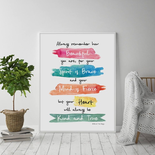 You Are Beautiful, Brave & Fierce Wall Art Print - Inspirational Inspiring Quote Typography - image 1