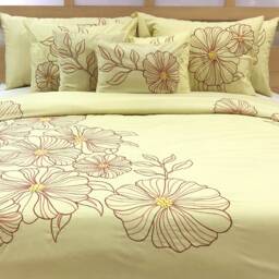 King, Queen & Twin Size Yellow Decorative Duvet Cover Set, Cotton Embroidery, Nature Floral Mediterranean - Garden - thumbnail 3
