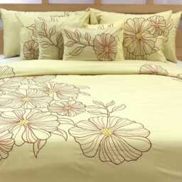 King, Queen & Twin Size Yellow Decorative Duvet Cover Set, Cotton Embroidery, Nature Floral Mediterranean - Garden - thumbnail 3