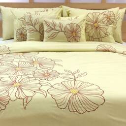 King, Queen & Twin Size Yellow Decorative Duvet Cover Set, Cotton Embroidery, Nature Floral Mediterranean - Garden - thumbnail 1