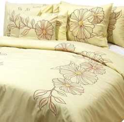 King, Queen & Twin Size Yellow Decorative Duvet Cover Set, Cotton Embroidery, Nature Floral Mediterranean - Garden - thumbnail 2