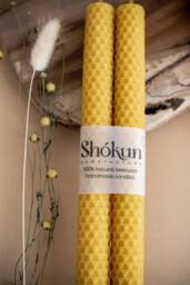 Tall Beeswax 2 Pack Candles - 100% Pure Natural Honeycomb Hand-Rolled Dinner Table Candle Honey Classic Taper Candles - thumbnail 1