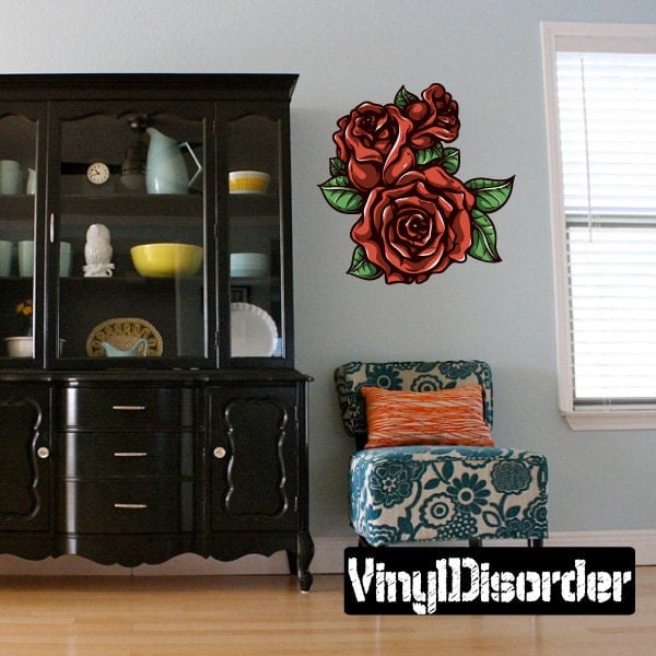 Floral Flower Rose Wall Decal - Fabric Vinyl Removable & Reusable Floralfloweruscolor021Et