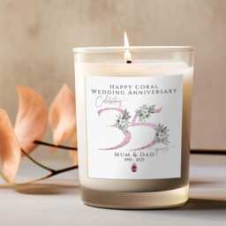 35Th Wedding Anniversary Candle, Coral Gift, Personalised Parent, Grandparents - thumbnail 4