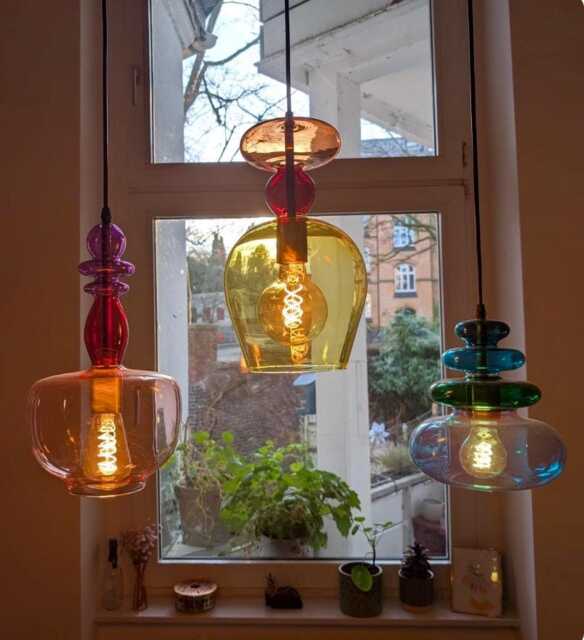 Multicolored Set Of Three Hand Blown Glass Light Pendants Egyptian Art - Pendant Lights - image 1