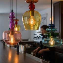 Multicolored Set Of Three Hand Blown Glass Light Pendants Egyptian Art - Pendant Lights - thumbnail 3