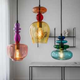 Multicolored Set Of Three Hand Blown Glass Light Pendants Egyptian Art - Pendant Lights - thumbnail 2