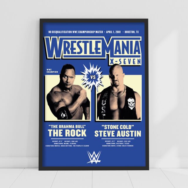 Wwe Print - The Rock Stone Cold Steve Austin Wrestlemania Poster Wrestling Wall Art - image 1