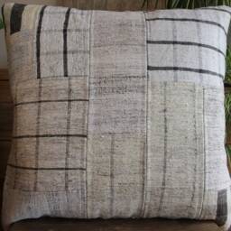 Vintage Kilim Cushion Cover - Handwoven Hemp, Wool & Linen, Grey Patchwork - 20 Inch - thumbnail 2