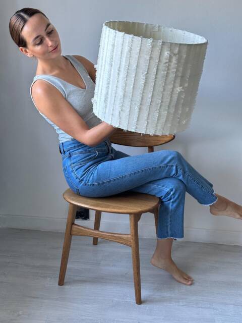 Handmade Linen Fringe Drum Lampshade Boho Table/Floor Lamp Shade - image 1
