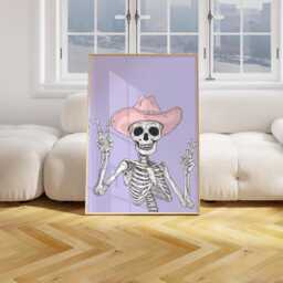 Cute Cowboy Skeleton Print Halloween Pastel Wall Art Autumn Decor Purple Lilac Poster Pink 2752 - thumbnail 2