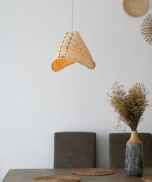 Handmade Woven Bamboo Pendant Light, Rustic Cone Lamp Shade - image 1