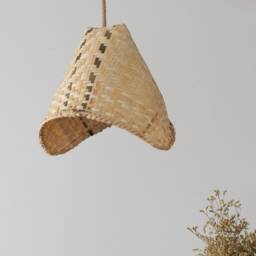 Handmade Woven Bamboo Pendant Light, Rustic Cone Lamp Shade - thumbnail 2
