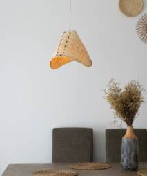 Handmade Woven Bamboo Pendant Light, Rustic Cone Lamp Shade - thumbnail 1