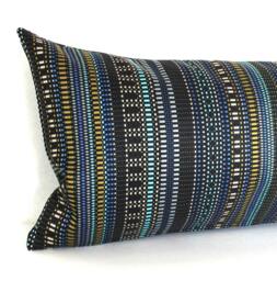 Blue & Black Throw Pillow Cover Decorative Striped Upholstery Fabric Pillowcase - thumbnail 1