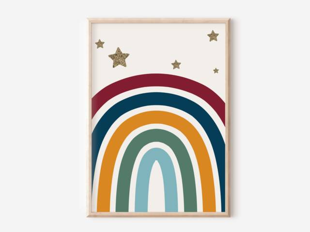 Rainbow & Star Print. Earth Toned Rainbow Print Perfect For A Child's Room, Playroom Or Nursery - Unframed - image 1