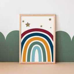 Rainbow & Star Print. Earth Toned Rainbow Print Perfect For A Child's Room, Playroom Or Nursery - Unframed - thumbnail 3