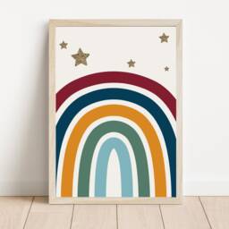 Rainbow & Star Print. Earth Toned Rainbow Print Perfect For A Child's Room, Playroom Or Nursery - Unframed - thumbnail 2