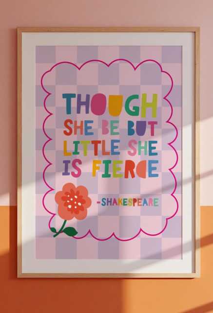Though She Be But Little Is Fierce Print, Girls Bedroom Decor, Colourful Wall Art, Rainbow Prints, Toddler Bedroom, Inspirational - image 1