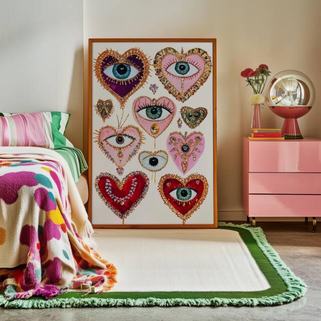 Coquette Eye Print Romantic Hearts Poster, Glam Pink Decor - image 1