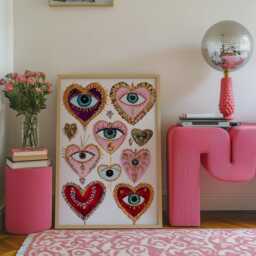 Coquette Eye Print Romantic Hearts Poster, Glam Pink Decor - thumbnail 2
