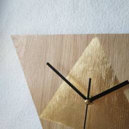 Gold Oak Triangle Wall Clock Modern Minimalist Decor - thumbnail 2