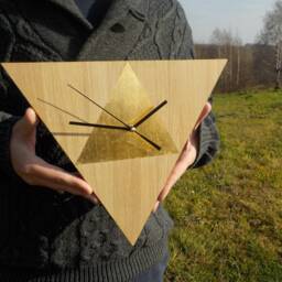 Gold Oak Triangle Wall Clock Modern Minimalist Decor - thumbnail 4