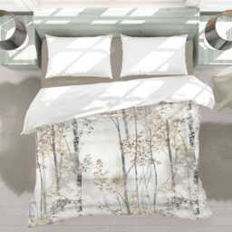 Silver Gray Beige Forest Comforter With Vertical Trees For Neutral Scandinavian Bedrooms #034 - thumbnail 3