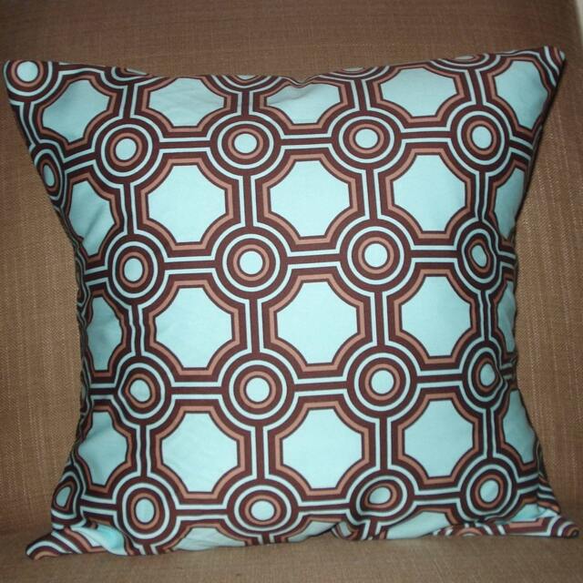 New 16x16 Inch Designer Handmade Pillow Case in Blue, Dark & Light Brown Geometric