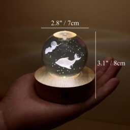 Custom Dolphin Glass Ball Night Light, Moon Marine Lamp, 3D Bedside Fish Desk Ocean Sphere Summer Decor - thumbnail 3