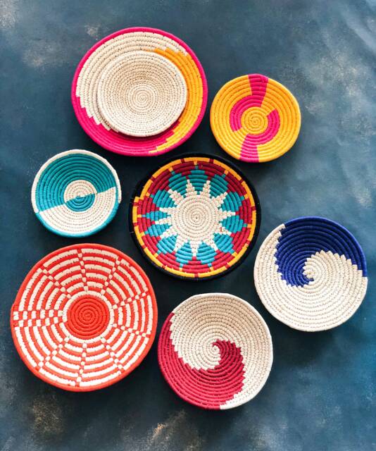 Assorted Sabai Handwoven Grass Baskets, African Set 3/4/6 Or 8, Wall Art, Gallery Wall, Boho Plates, Colorful Bowls - image 1