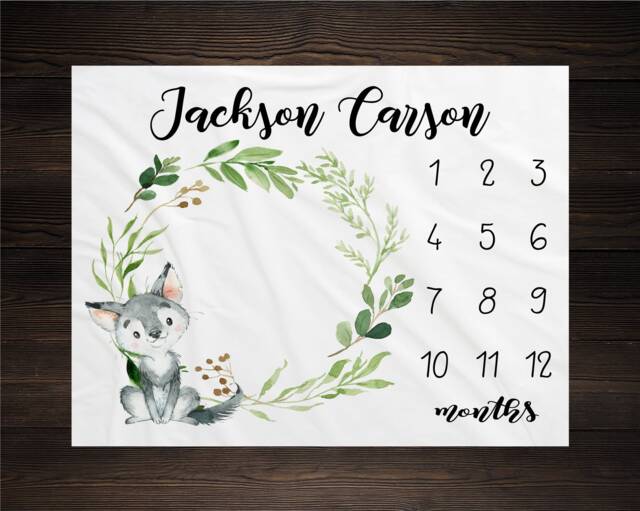 Wolf Milestone Blanket Monthly Growth Tracker Soft Fleece Baby Shower Gift For New Mom Newborn Watch Me Grow Boy - image 1