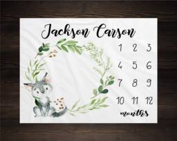 Wolf Milestone Blanket Monthly Growth Tracker Soft Fleece Baby Shower Gift For New Mom Newborn Watch Me Grow Boy - thumbnail 1