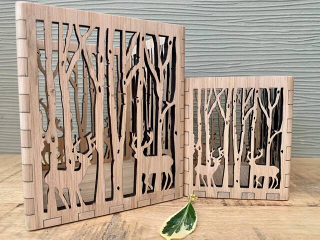 Personalised Wooden Candle Holder, Deer in The Forest Lantern, Laser Cut Tea Light Christmas Housewarming Anniversary Birthday Gift - image 1