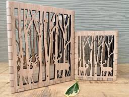 Personalised Wooden Candle Holder, Deer in The Forest Lantern, Laser Cut Tea Light Christmas Housewarming Anniversary Birthday Gift - thumbnail 1
