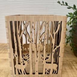 Personalised Wooden Candle Holder, Deer in The Forest Lantern, Laser Cut Tea Light Christmas Housewarming Anniversary Birthday Gift - thumbnail 2