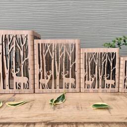 Personalised Wooden Candle Holder, Deer in The Forest Lantern, Laser Cut Tea Light Christmas Housewarming Anniversary Birthday Gift - thumbnail 3