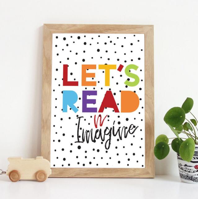Let's Read Print, Playroom Prints, Boys Bedroom Reading Corner, Kids Wall Art, Rainbow Girls Decor, Book Nook - image 1
