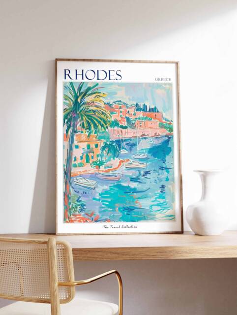 Rhodes Greece Travel Poster Aegean Coastal Art Print - image 1