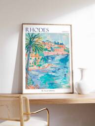 Rhodes Greece Travel Poster Aegean Coastal Art Print - thumbnail 1