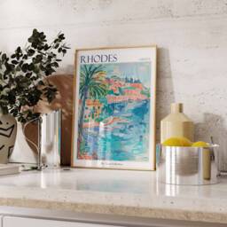 Rhodes Greece Travel Poster Aegean Coastal Art Print - thumbnail 3