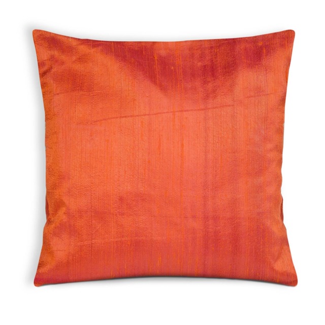 Orange & Pink Raw Silk Pillow Cover, Two-Tone Dupioni Cushion - image 1