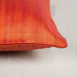 Orange & Pink Raw Silk Pillow Cover, Two-Tone Dupioni Cushion - thumbnail 3