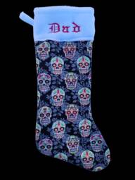 Christmas Stocking Sugar Skulls Custom Embroidered Monogrammed - thumbnail 1