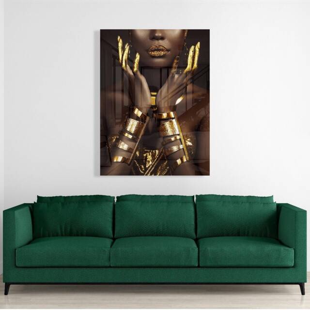 Black & Gold African Woman Art, Luxury Acrylic Glass Print - image 1