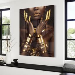 Black & Gold African Woman Art, Luxury Acrylic Glass Print - thumbnail 3