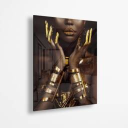Black & Gold African Woman Art, Luxury Acrylic Glass Print - thumbnail 2